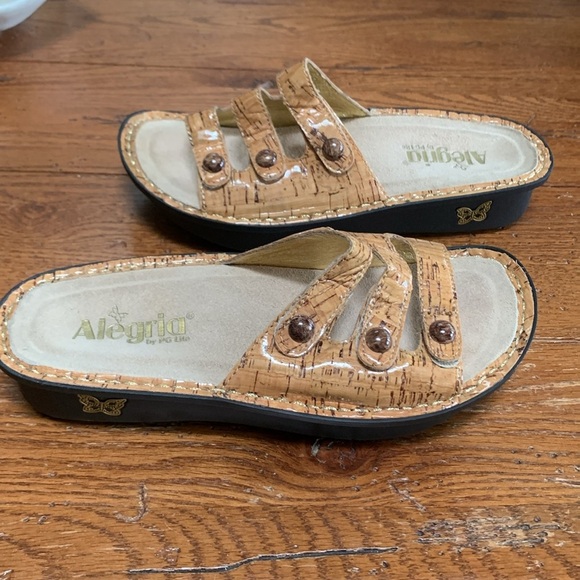 Alegria Fiona Sandals Women’s Patent Leather Tan Cork Print Platform Size 38 - Picture 14 of 14